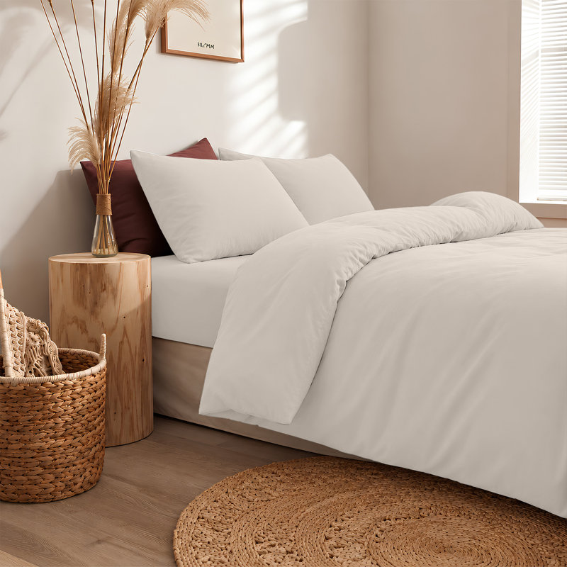 300TC Microfiber Duvet Cover Set – Reversible Luxury 3-Piece, Double Duvet Cover + 2 Standard Pillowcases, Cream
