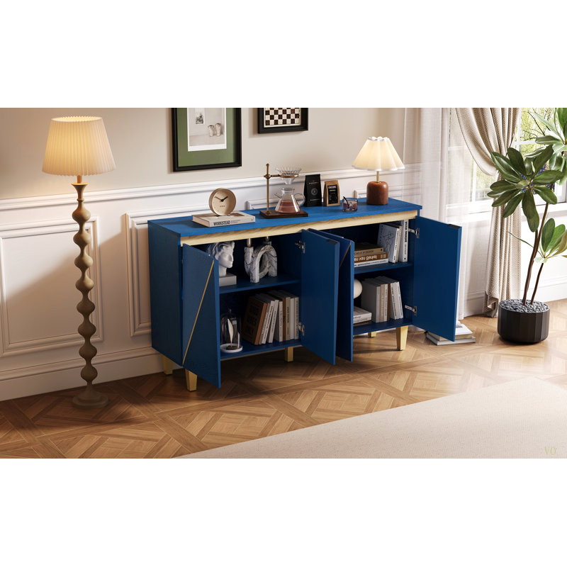 60" Retro Buffet Cabinet With Storage, 4-Door Vintage Sideboard Cabinet With Dimensional Effect Doors And Adjustable Shelves For Dining Room, Kitchen, And Living Room