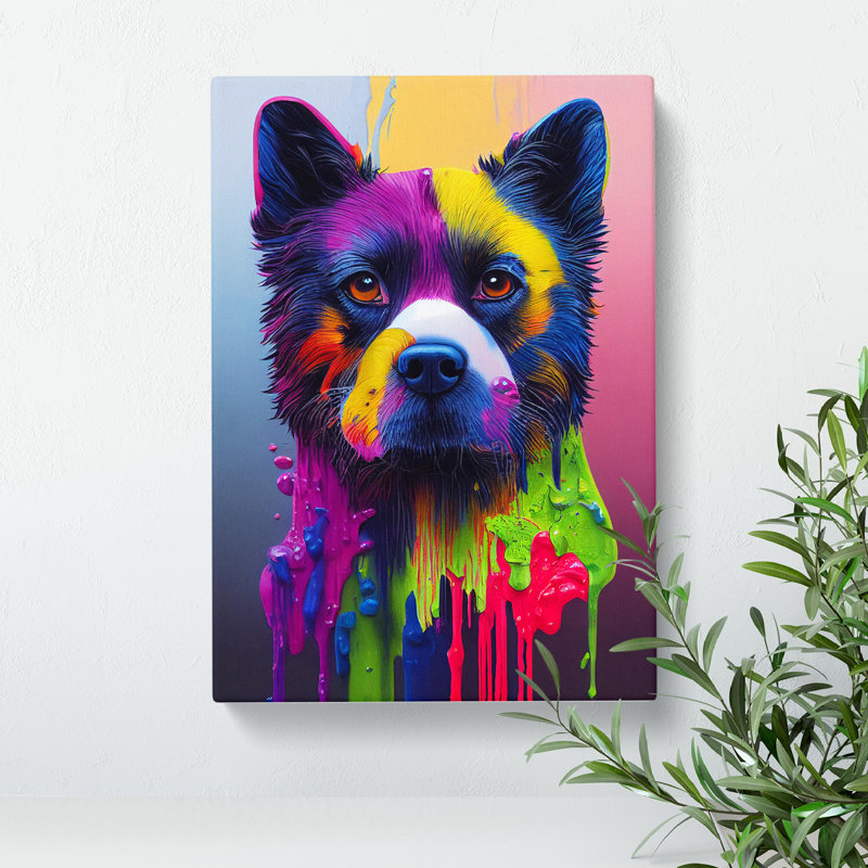 Dripping Paint Dog No.3 - Wrapped Canvas, 50cm H x 35cm W
