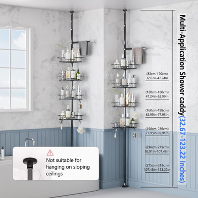 Rustproof 4-Tier Tension Pole Shower Caddy, Adjustable Height (32 to 123 Inch) Corner Shower Organizer