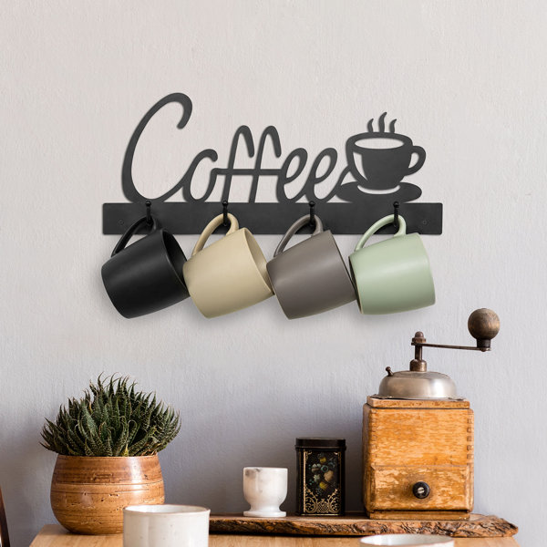 Barnwood Coffee Mug Rack Wall Mounted, Hanging Cup Holder