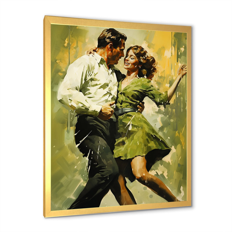 Danse dansante des années 60 sur toile, Cadre doré simple, H 20 po x l 12 po x P 1 po