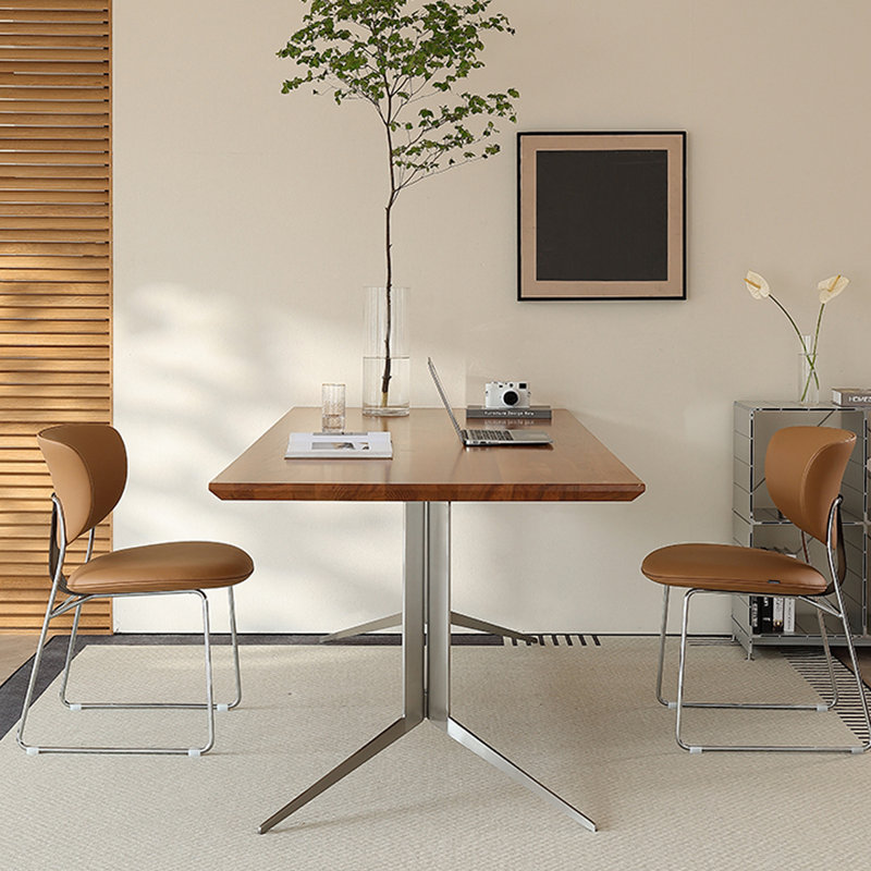 Ancient Style Family Dining Table Ash Solid Wood Top Metal Base Dining Table, Brown, 29.92"H x 78.74"L x 35.43"W