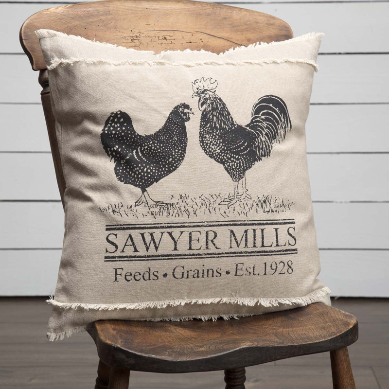 Sawyer Mill Charcoal Poultry 18" Square Cotton Pillow