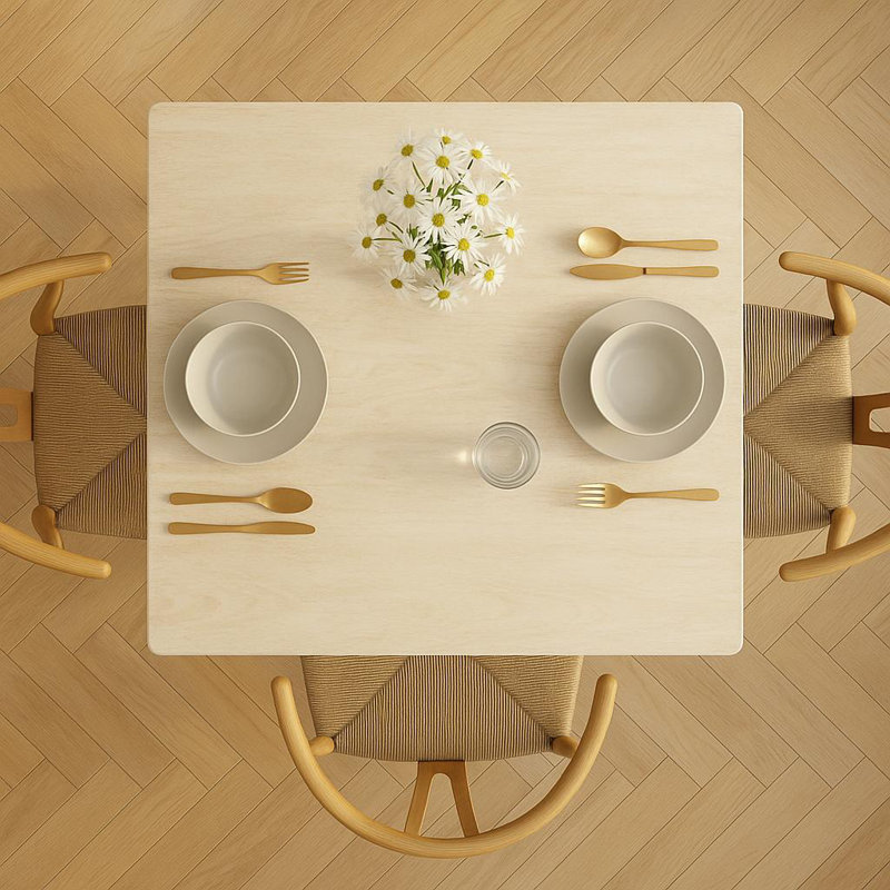33.5'' Sintered Stone Solid Wood Square Dining Table, Beige