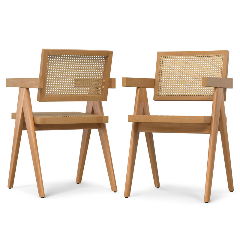 Regina Solid Wood Dining Chair with Ratan Backrest and Mid-Century Modern Design (Set of 2), Brown
