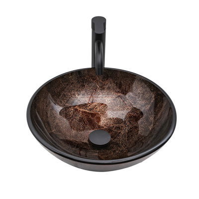 Lavabo de salle de bain vasque en verre trempé avec robinet noir et bonde escamotable
