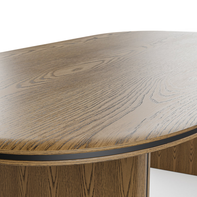 Table de salle à manger en chêne clair couleur café (90,6 po) de largeur, avec bordure en acier noir.
