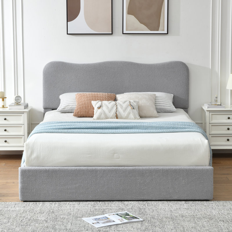 Arusha Boucle Upholstered Platform Storage Bed With 4 Drawers, Full, Light Gray