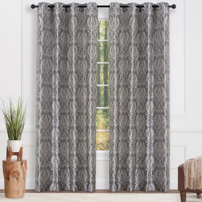Ivanbrook Damask Room Darkenning Grommet Curtain, Slate, 52" W x 84" L