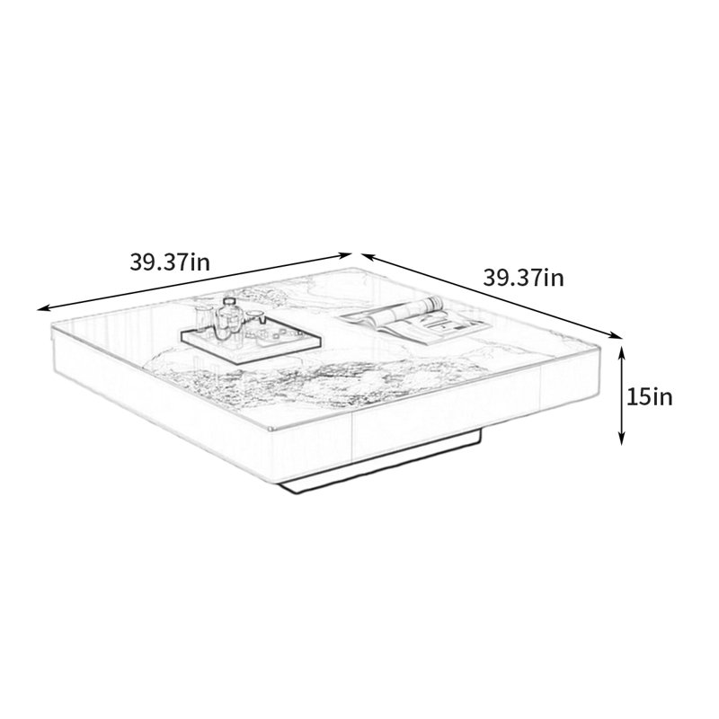 Table basse italienne de luxe moderne, Blanc, Blanc / Gris, 15" H x 39.37" L x 39.37" W
