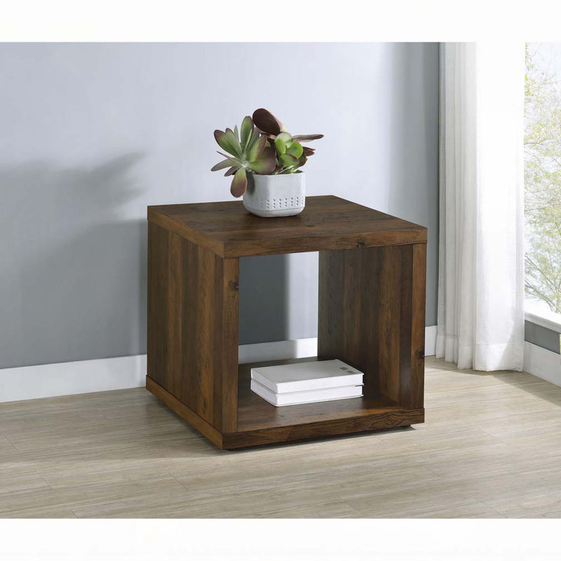 Flint Dark Pine Square Engineered Wood Side End Table, Brown