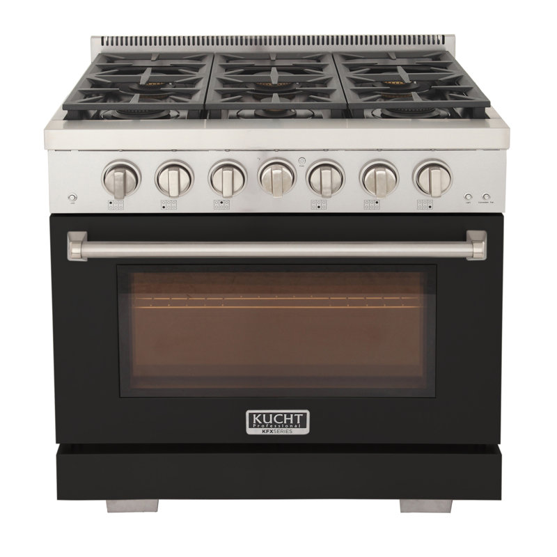 36 in. 5.2 cu. ft. Natural Gas Range and Convection Oven in Black with True Simmer Burners, Natural Gas, Black