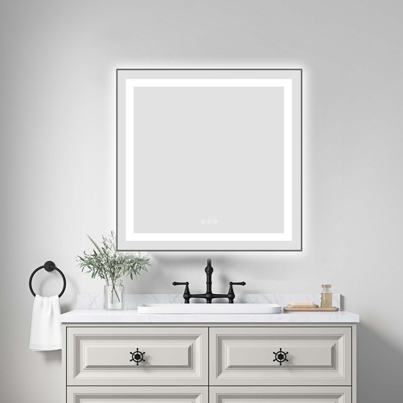 Miroir de salle de bain 20 po x 30 po à DEL avec façade et rétroéclairage, miroir de meuble-lavabo mural avec cadre en aluminium, antibuée, mémoire, 3 couleurs, gradation continue