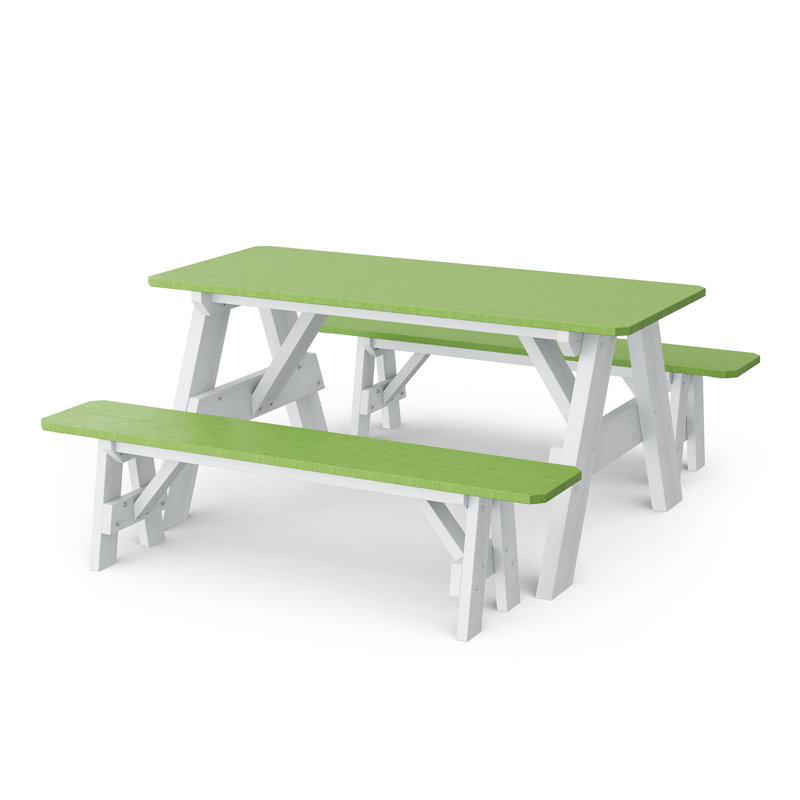 Heritage 72" Picnic Table With Detached Benches, Lime Green/White