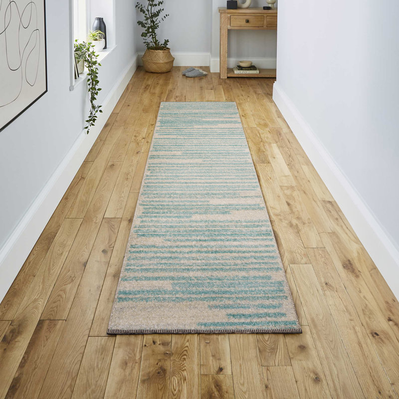 Kaylonie Modern Berber Stripe Cream/Turquoise Rug, Runner 2'2" x 8'