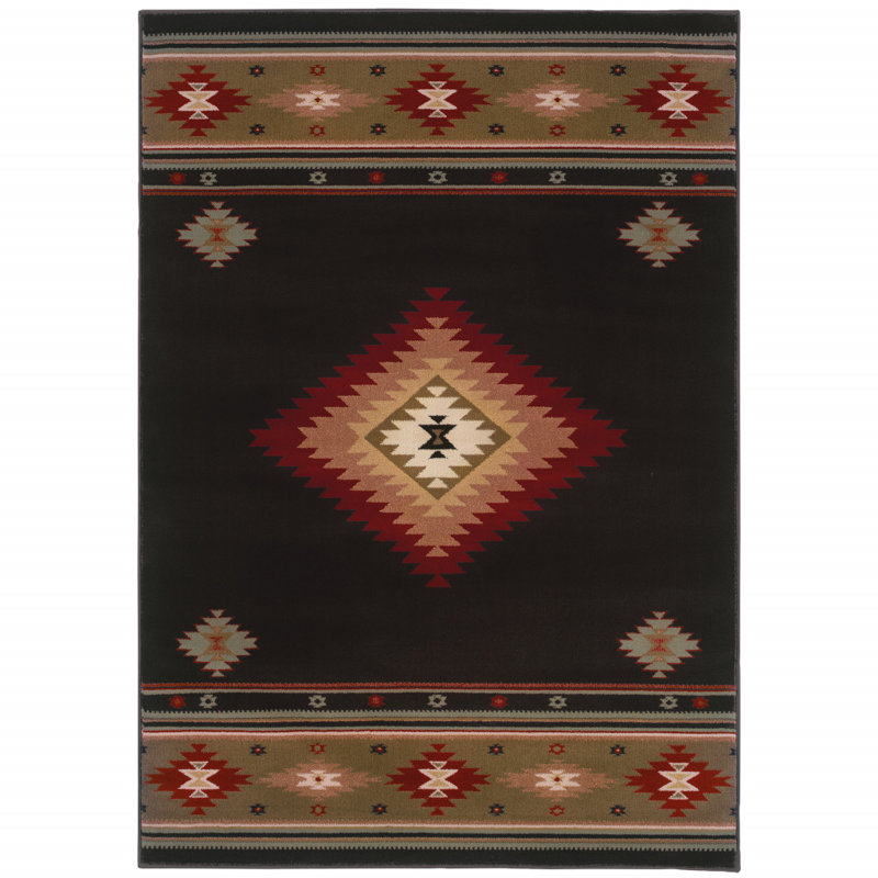 Tapis noir / vert Appomattox Southwestern, Rectangle 10 pi x 13 pi