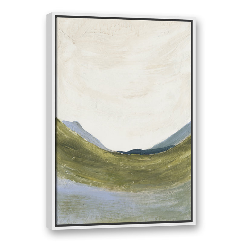 Paysage abstrait vert - peinture sur toile, H 37,75 po x l 25,75 po x P 1,75 po, Toile à cadre flottant blanc