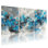 Ensemble de 3 tableaux abstraits floraux bleus et gris sur toile tendue