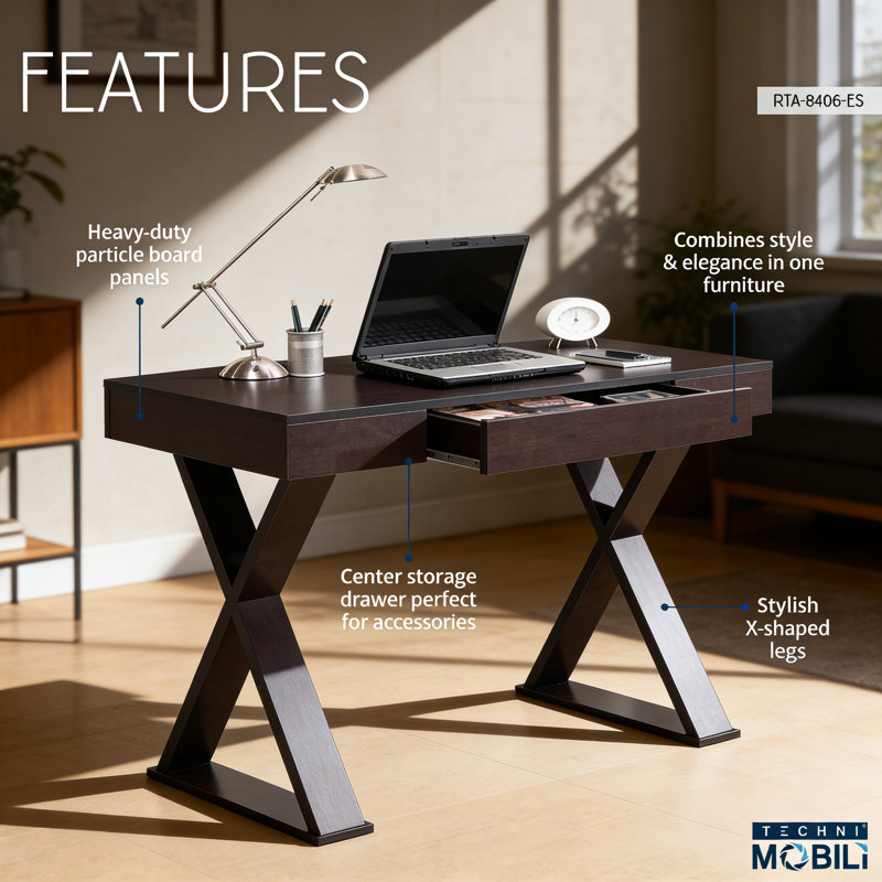 Bureau d'écriture tendance avec tiroir, espresso