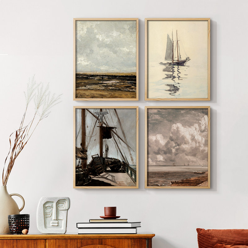 «Vintage Nautical Print XXXVI», reproduction encadrée - ensemble de 4, Naturel, H 44 po x l 14 po