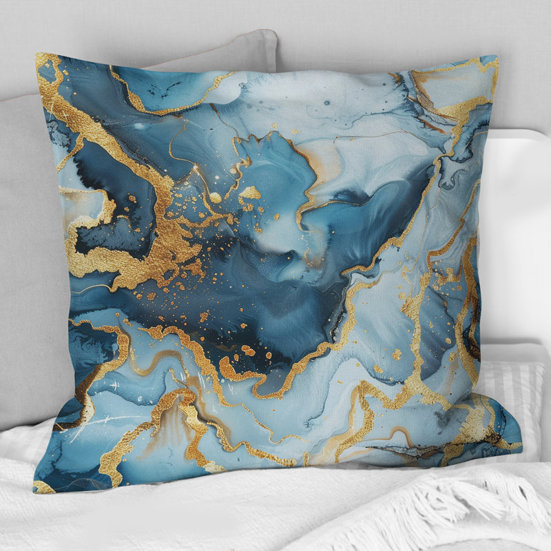 Coussin en marbre Blue Gold Marble, H 18 po x l 18 po