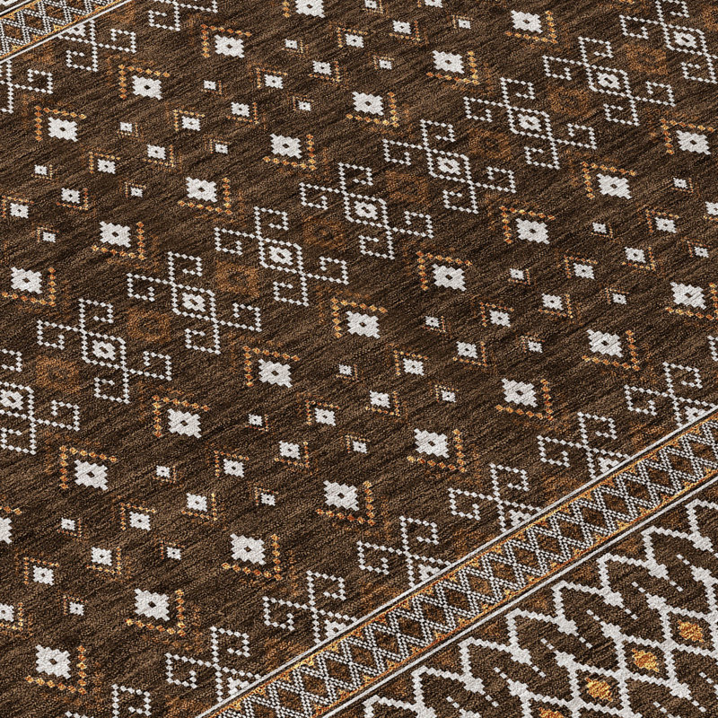 Tapis intérieur tribal rond lavable 8 pi taupe chocolat