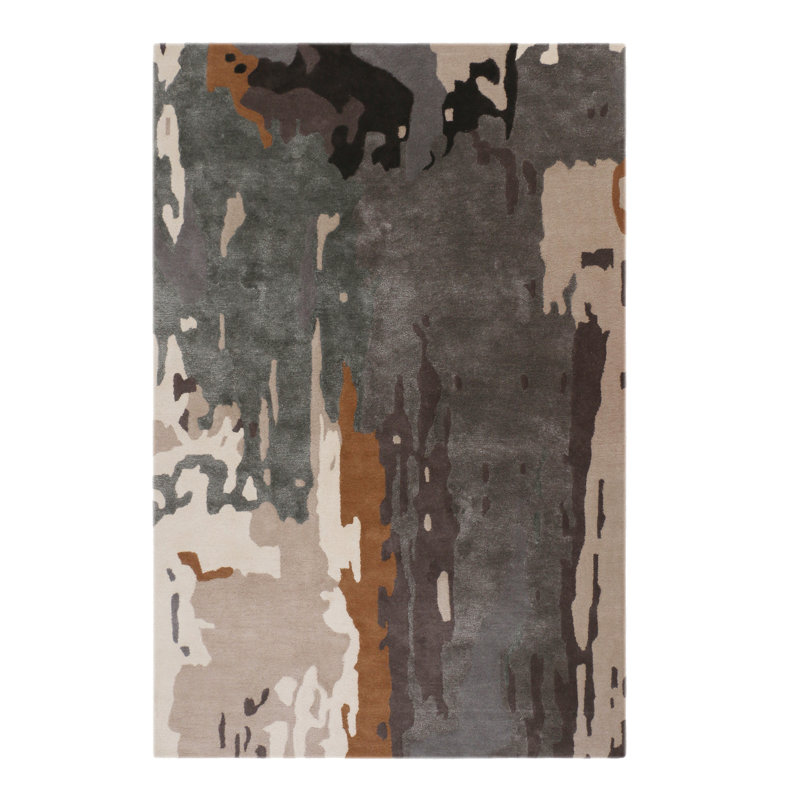 Tapis gris / beige / brun en laine touffetée à la main Splatter, Rectangle 6 pi x 9 pi