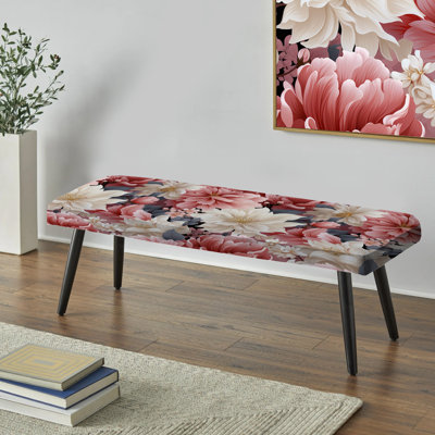 Symphonie romantique romantique blanc et rose - Banc rembourré floral noir