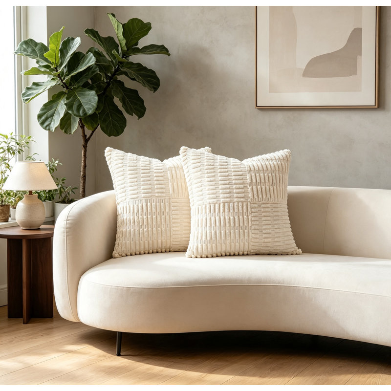 Housses de coussin en velours côtelé 18 x 18, blanc crème