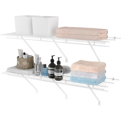 Closet Shelves Wall Mounted 2-Pack, 12In White Wire Shelving For Laundry Room, Closet, Basement Organization And Storage