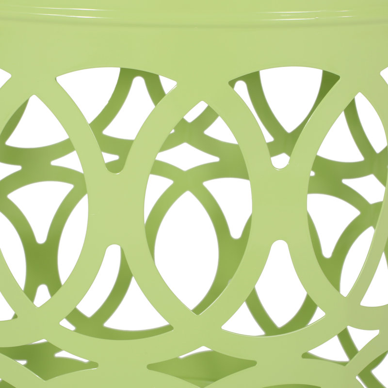 Modern Outdoor Metal Cylindrical Accent  End Table with Iron Cut Design for Patio, Balcony & Garden, Green, 1