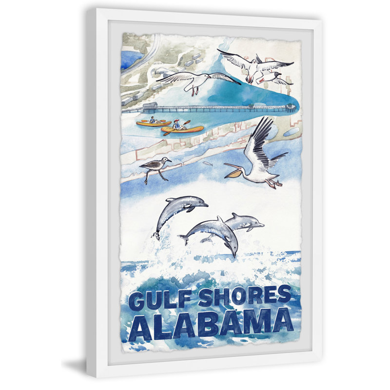 Gulf Shores Alabama - Reproduction d'art graphique sur papier encadré, H 24 po x l 16 po x P 1,5 po