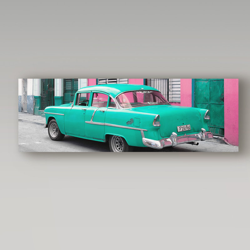 « cubain turquoise classic » à la havane», reproduction de photo sur toile tendue, H 10 po x l 32 po