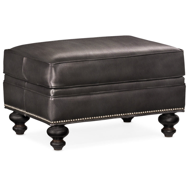 Repose-pieds rectangulaire en cuir véritable 26 "West, Cuir véritable blanc Milestone, Plantation, Nickel