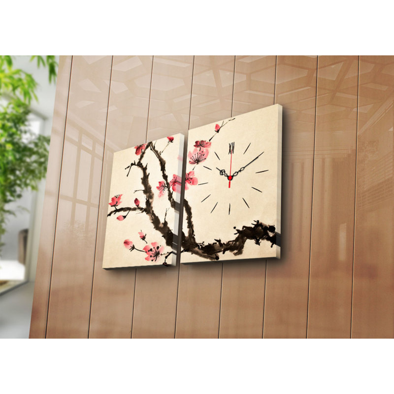 Horloge murale élégante en toile décorative (2 pièces), 25,2 po x 15,7 po | Toile 100% suède avec cadre 100% bois (épaisseur: 1,2 po) | Décoration élégante, parfaite pour les espaces de salon et de bureau, conception unique de garde-temps