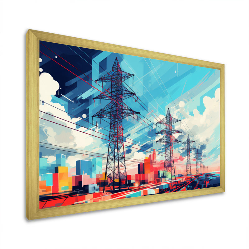 «Color Lines Power Lines Gridscape Serenade I», reproduction sur toile, H 12 po x l 20 po x P 1 po, Encadrement doré
