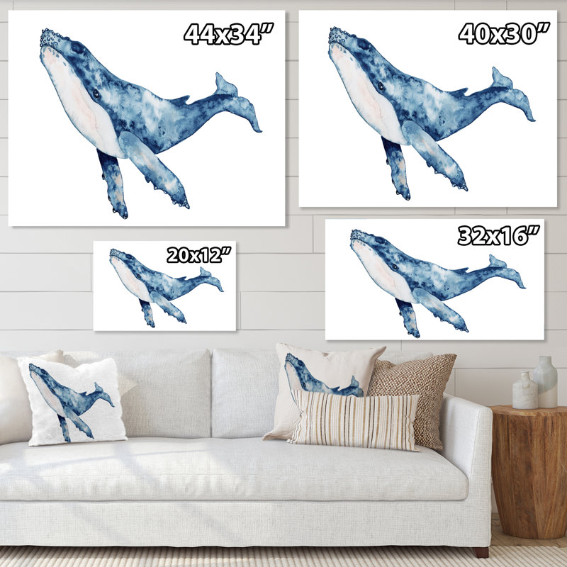«Blue Whale on White II», reproduction sur toile, Toile tendue, H 12 po x l 20 po x P 1 po