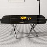 Large modern minimalist rectangular dining table with 0.39 "imitation marble black tabletop