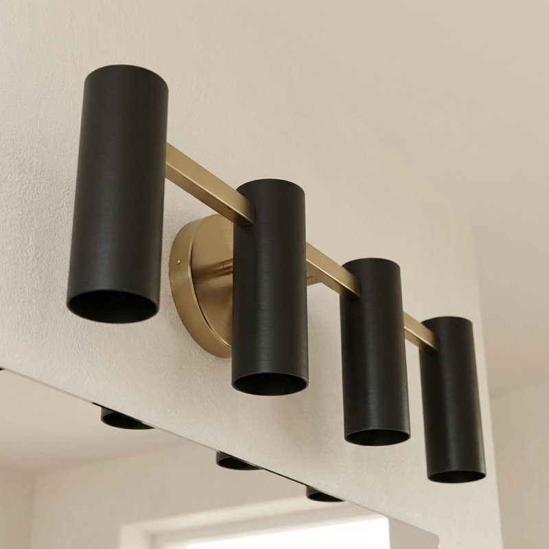 Meuble-lavabo à quatre lumières Zentro, Laiton satiné, Non