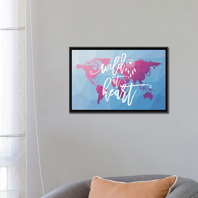 «Geo Map Boho I», impression sur toile, H 18 po x l 26 po x P 1,5 po, Toile avec cadre noir, Pas de tapis