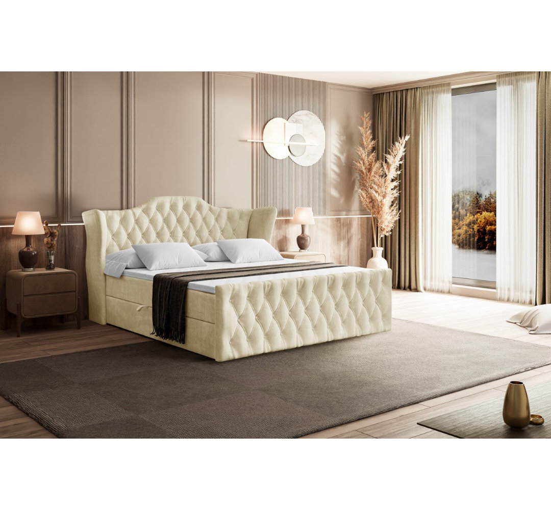 Boxspringbett mit H4 Multipocket-Matratze, Bettkasten und Topper