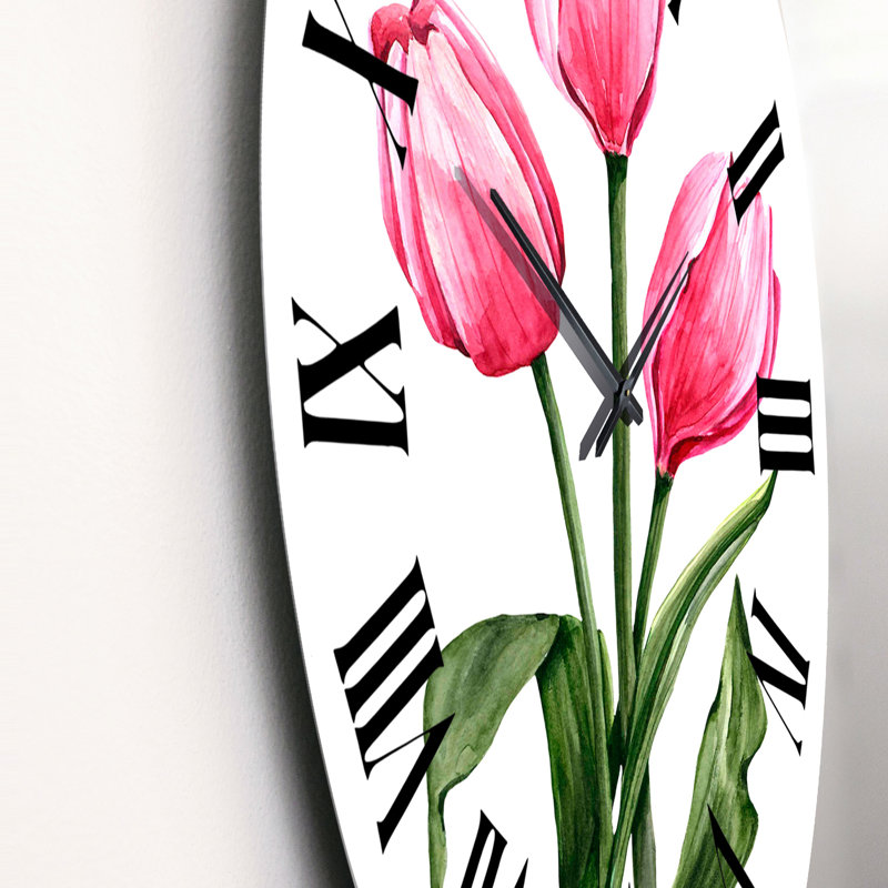 Trois tulipes rouges au printemps - Horloge murale traditionnelle, Moyen