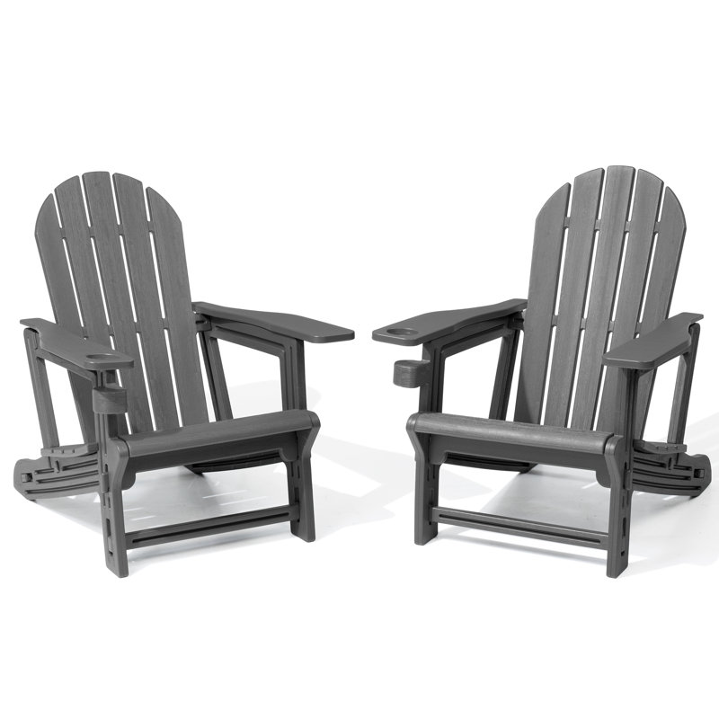Outdoor HDPE Adirondack Chair With Tool-Free Assembly, Gray, 2