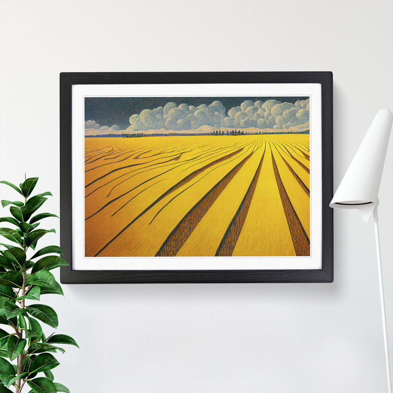 Tranquil Wheat Field 1 Piece Single Picture Frame Wall Art, 25cm H x 34cm W x 2cm D, Black Framed