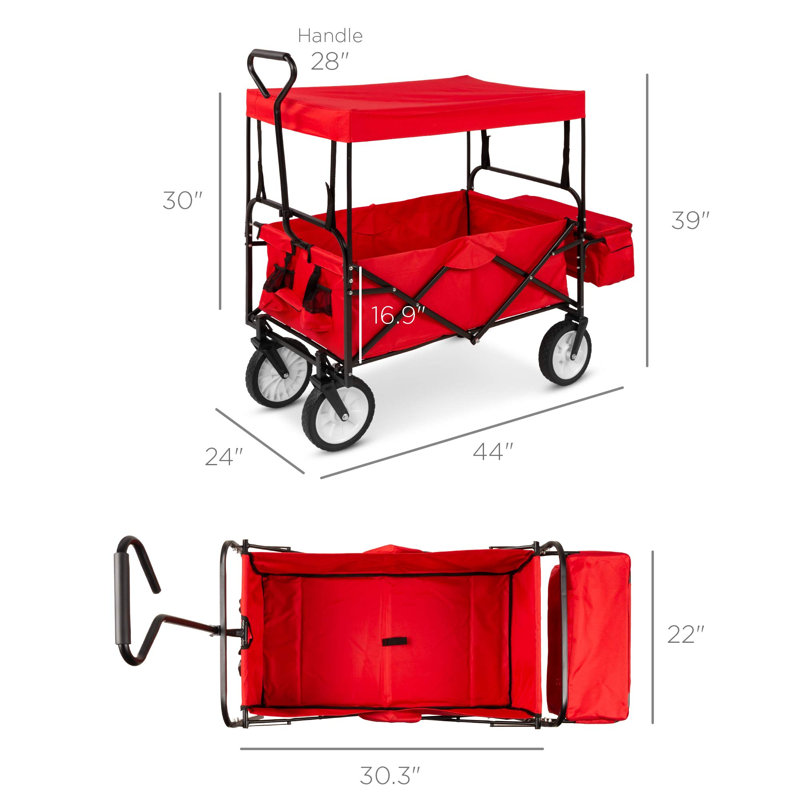 Wagon pliant pliant avec auvent, Red