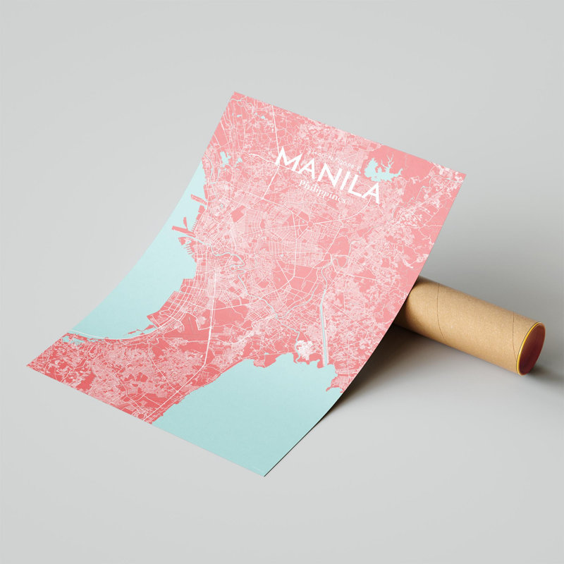 Manille, carte de la ville, impression, H 17 po x l 11 po, Rose / bleu bébé