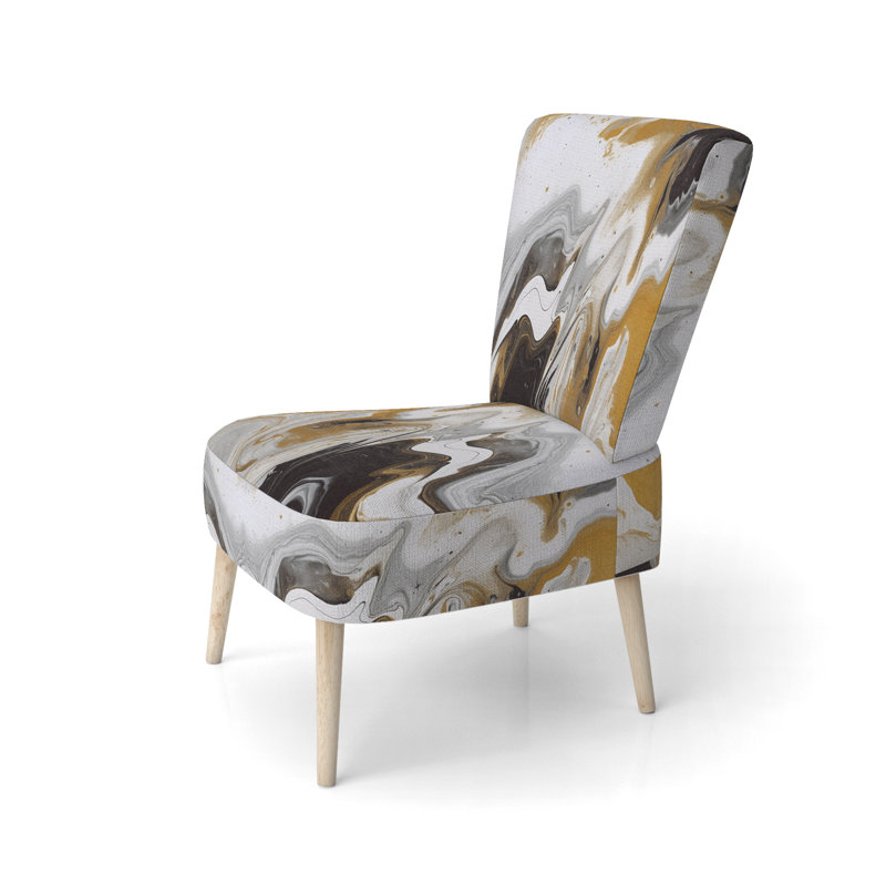 Gold and Black Marble Waves III - Upholstered Modern Pattern Side Chair, Gold Accent Chair, Gold/Black Polyester Blend