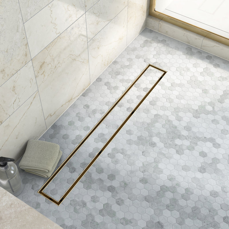 Drain de douche à carrelage linéaire de 24 po Dreamline Aqua, laiton brossé, Laiton brossé, 24"