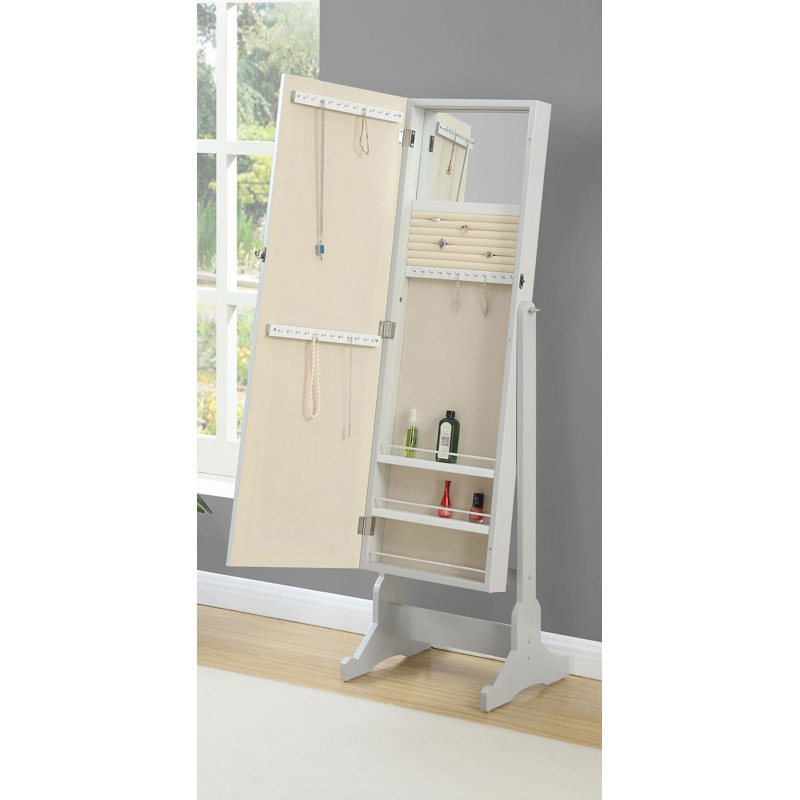 Miroir de plancher rectangulaire en bois manufacturé Clari, Gris